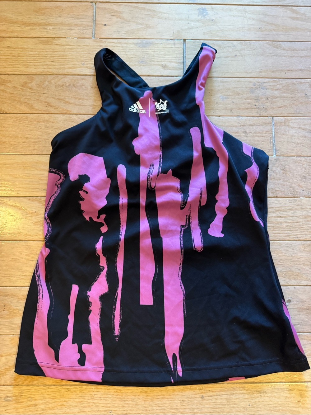 adidas THEBE MAGUGU collab Black Athletic Tank with Pink Logo Detail